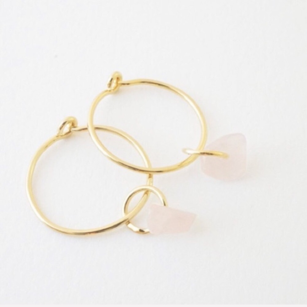 𝅺ROSE Quartz Hoops | Yellow Gold